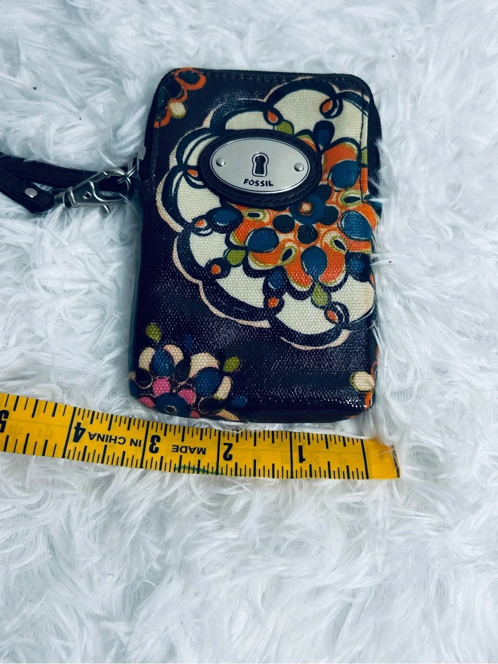 Fossil Key-Per Brown Floral Print Wristlet Wallet